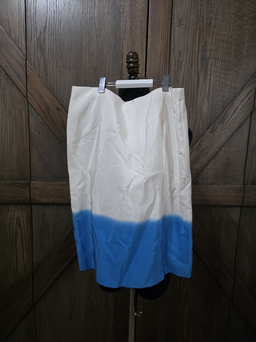 Tibi White to Bright Blue Ombre Midi Skirt